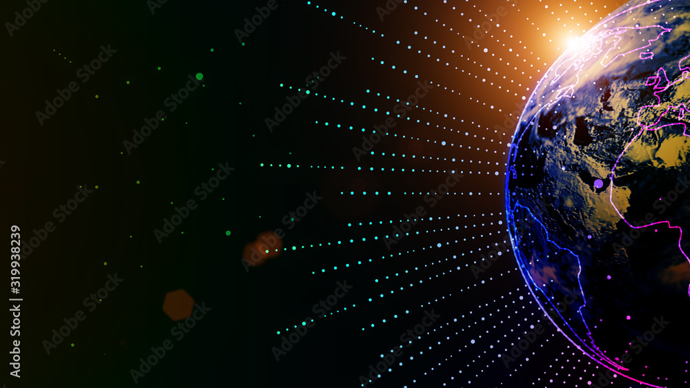 Aufkleber dotted lines build the outline of the earth, the big data background of the internet and network tec