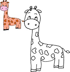 Coloring page outline of the cartoon smiling giraffe .