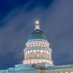 Photo Square frame Facade of majestic Utah State Capital Building glowing against sky and clouds