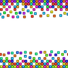 Abstract seamless border with different grunge effect cubes. White background with colorful gradient squares. Template holiday design for invitation, poster, card, flyer, banner, fabric. Copy space.