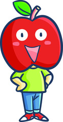 Funny and cute male with apple head laughing happily