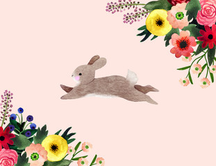 Baby bunny & flowers - 319947632