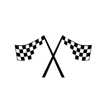 racing competition sign cross checkered flags logo vector illustration