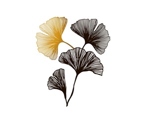 Black, yellow-gold vector seamless elegant wallpaper with leaves. Glitter abstract illustration with leaves of ginkgo biloba. Design for textile, fabric, wallpaper. logos