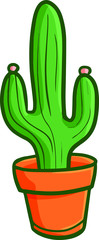 Cute and funny little cactus in an orange pot