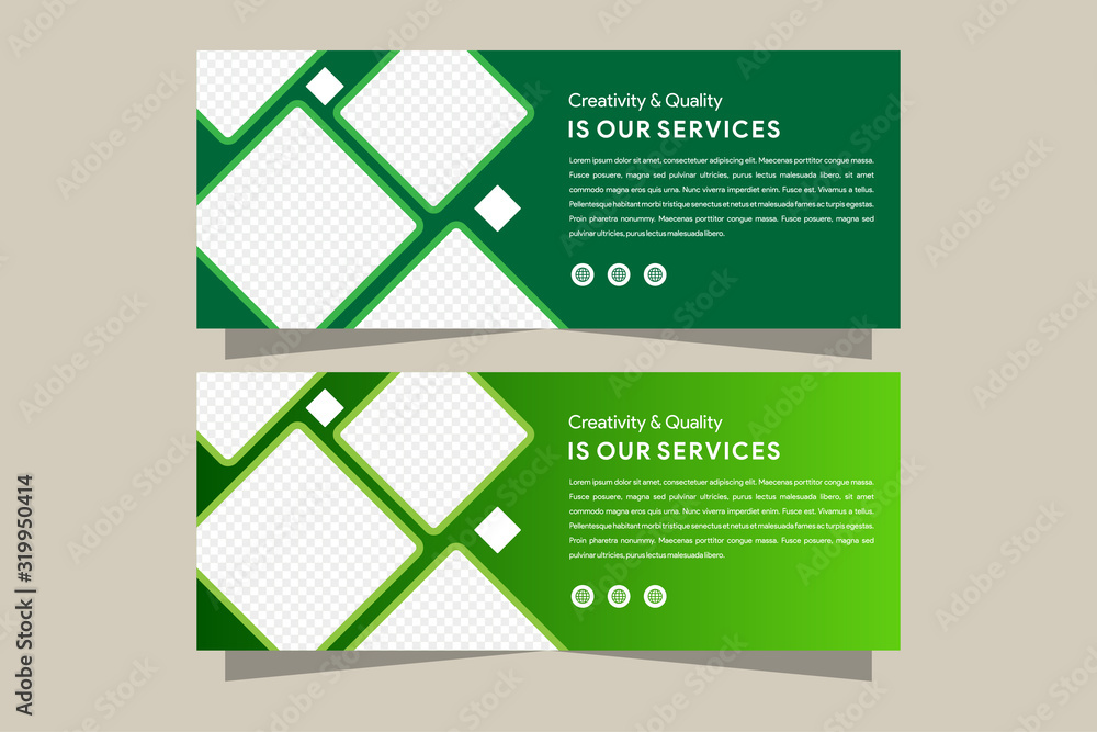 Poster template of gradient green web banner with square elements for a photo collage. universal design for