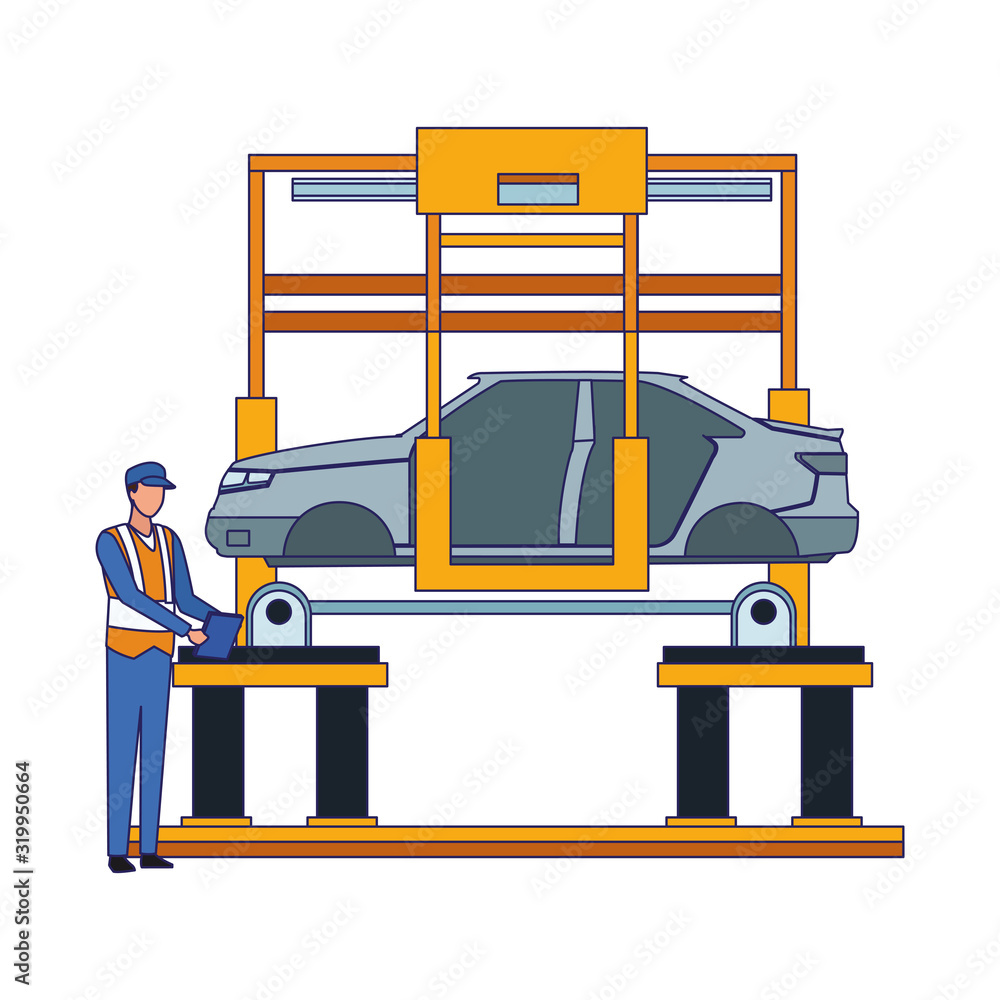 Wall mural mechanic lifting a car on the machine icon