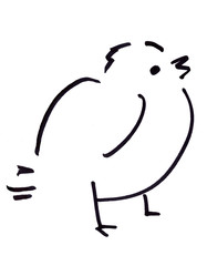 Line art сhicken. Drawn in black marker by hand. On white background.