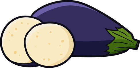 Funny and cute fresh eggplant with to slices