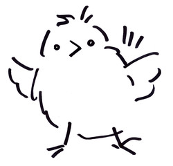 Line art сhicken. Drawn in black marker by hand. On white background.