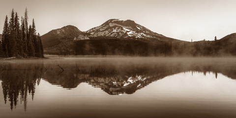 Mountain Reflection on a Misty Lake - Sparks Lake Oregon