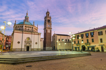 Scenic italian city at sunrise. Historic center of Busto Arsizio, street Sant'Antonio (via...