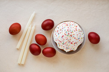 Easter cake with brown colored eggs on a light background