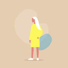 Flat vector illustration of a young female character keeping her hand in pocket, casual look, millennial lifestyle