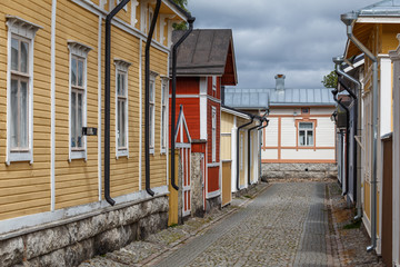 Street in the historic centre of Rauma town, UNESCO heritage, Finland