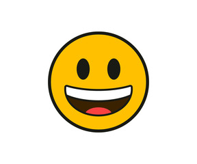 Fototapeta premium Emoticon. Smiling with the upper white teeth face in flat style on white background