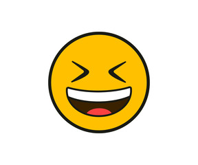 Obraz premium Emoticon. Smiling with the upper white teeth face in flat style on white background