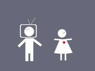 Paper people with TV and conceptually relationships