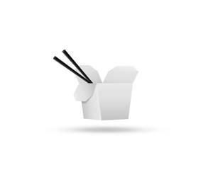 Open white chinese fast food container with chopsticks. Container for fast food, asian lunch, empty cardboard-vector web icon isolated on white background, EPS 10, top view