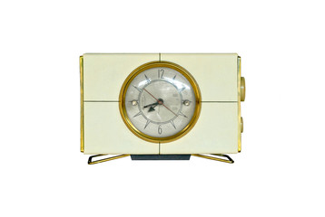 Mid century modern clock radio isolated on white background