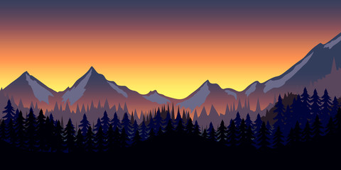 Naklejka premium Poster template with wild mountains landscape. Vector illustration