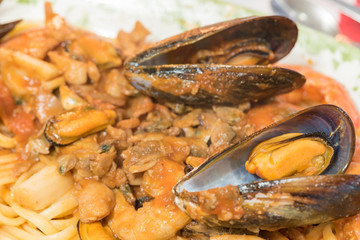 Spaghetti with seafood