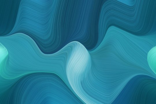 abstract artistic with modern curvy waves background illustration with teal blue, sky blue and teal green color © Eigens