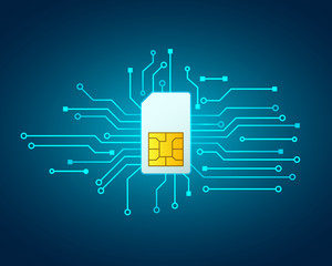 Sim card vector on abstract technology circuit board background.