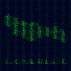 Digital Saona Island logo. Island symbol in hacker style. Binary code map of Saona Island with island name. Superb vector illustration.