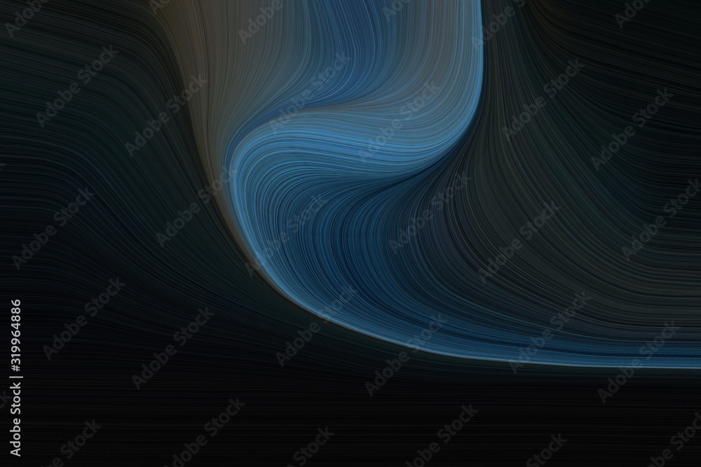 Poster artistic wave lines and fluid colors style with curvy background design with very dark green, black and dark slate gray color