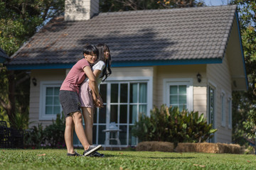 Happy asian lesbian couple enjoying their new home after marry.  LGBTQ lifestyle concept.