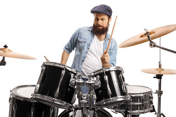 Bearded guy playing drums