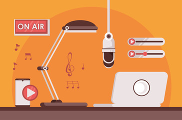 international radio day poster with laptop