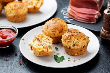 Savory muffins with bacon, green onion and cheese.