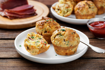 Savory muffins with bacon, green onion and cheese.