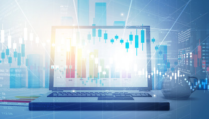Financial stock market graph on computer display with Financial growth chart. 3d illustration.