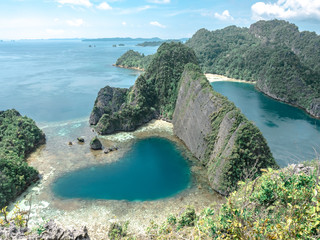 Beautiful view from the top of the peak of love peak. Misool, Raja Ampat. Indonesia. Taken November...