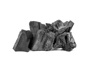 Natural wooden charcoal or traditional hard wood charcoal isolated on white background.