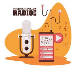 international radio day poster with smartphone