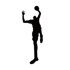 Basketball silhouette player vector. Players are holding ball. Basketball athlete slam dunking a ball.