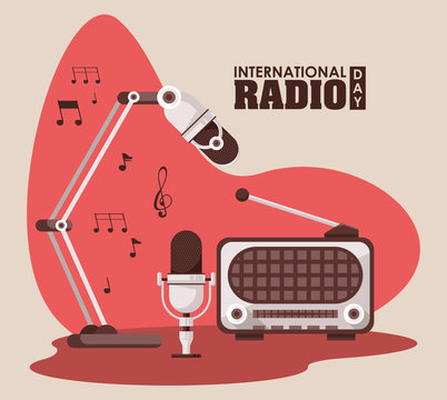 international radio day poster with retro aparatus - Powered by Adobe