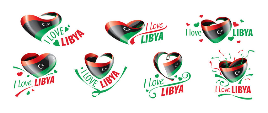 National flag of the Libya in the shape of a heart and the inscription I love Libya. Vector illustration