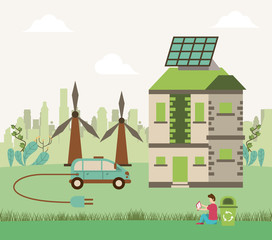 Fototapeta premium save the nature campaign with man in landscape scene