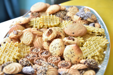 tray of small dry pastries, excellent for family celebrations