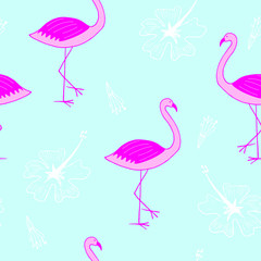 seamless pattern with flamingo and tropic flowers. flamingo tropical pattern for wrapping, textile, fabric, wallpaper
