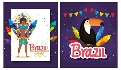 set poster of brazil carnival with decoration