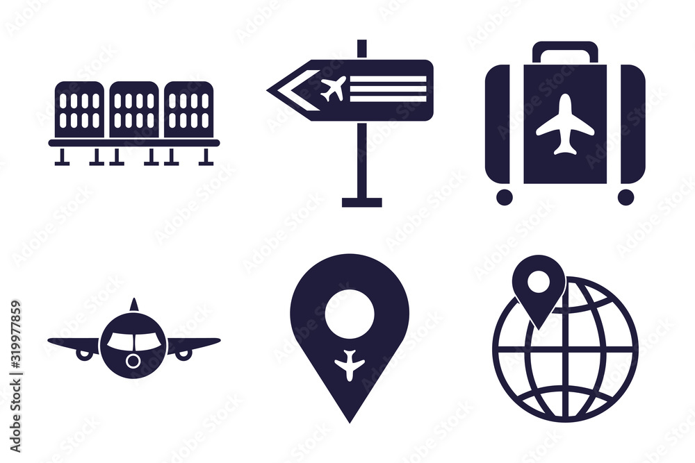 Sticker bundle of airport set icons