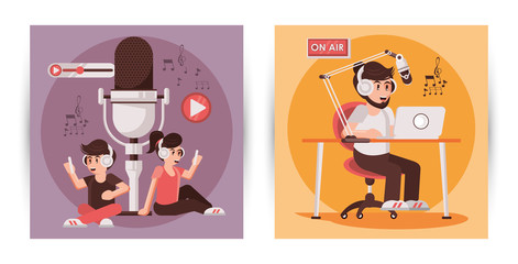 international radio day poster with announcers characters