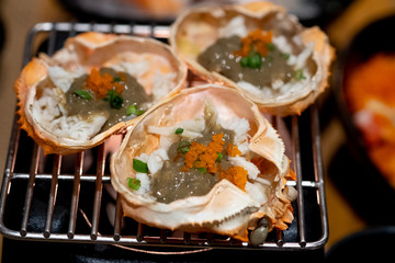 Japanese food, Kani Miso, crab miso grill on the stove