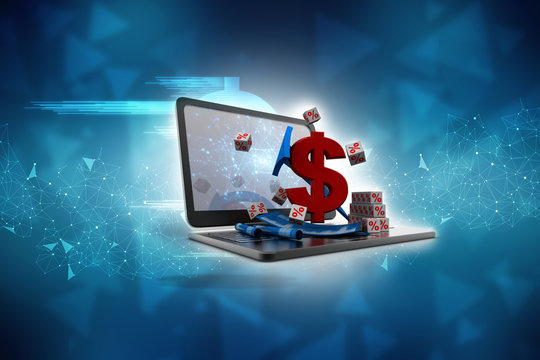 3d rendering Dollar symbol with graph in laptop